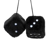 1 Pair 3” Black Fuzzy Plush Dice, Retro Square Car Dice with White Dots Cute Soft Plush Rearview Mirror Decor Rear View Mirror Hanging Accessories for Car Interior Ornament Decoration
