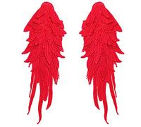 1 Pair 3D Embroidery Lace Embroidered Wings Appliqu?DIY Clothing Accessories Multicoloured Lace Motifs Patches Polyester Sewing Craft Accessories Ideal for Wedding Bridal Prom Dress 39 x 15 cm Red
