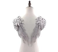 1 Pair 3D Embroidery Lace Embroidered Wings Appliqué DIY Clothing Accessories Shoulder Patches Lace Applique Angel Patches DIY Clothing Accessories Multicoloured Lace Motifs Patches Silver Grey