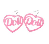 (1 pair) Acrylic Novelty Pink Doll Letters Heart Shape Dangle Earrings, Women Jewelry Studs