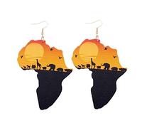 1 Pair African Map Earrings Natural Wooden African Eco Animal Painted Pattern Pendant Earrings Gifts for Women