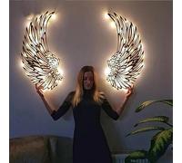 1 Pair Angel Wings Metal Wall Art, Angel Wings Metal Wall Art Decor with Led Lights, Black Hanging Angel Wing Wall Sculptures, Indoor Outdoor Wall Hanging Decorations 40*40cm/15.7*15.7inch