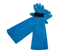 1 Pair Animal Handling Gloves for Dogs and Cats Leather Welding Gloves Anti Scratch Protective Gloves Long Sleeve Pet Grooming Gloves Blue