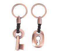 1 Pair Auto Car Keychain Key Ring Key Lock Leather Keyring for Valentine (Red Bronze)