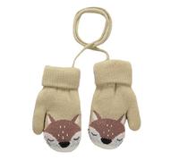 1 Pair Baby Gloves, Winter Knitted Mittens with String，Toddler Mittens with Small Animal Print，Thickened Mittens, Velvet Outdoor Gloves, Children's Warm Gloves, for 1-3 Years Old (Khaki Color)