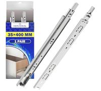 1 Pair Ball Bearing Drawer Runners 400 mm x H 35 mm with Full Extension - Draw Runners Replacement Made of Zinc Coated Steel - Warranty 10 Years - MONTERAL