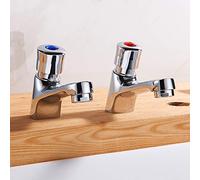 1 Pair Bathroom Sink Taps, Chrome Finish Modern Self Close Tap, 1/2 Hot Cold Mixer Non-concussive Basin Sink Tap for Kitchen Bathroom Hotel Public Toilet