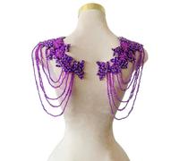 1 Pair Beaded Rhinestones Applique Embellishment for Clothes Epaulettes Shoulder Patches Sew-on Diamond Sequin Tassels Applique for Wedding Dress DIY Accessories 9.8X10.2inches (Purple)