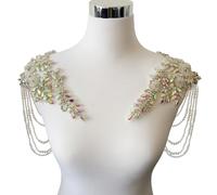 1 Pair Beaded Tassel Rhinestones Applique Embellishment for Clothes Epaulettes Shoulder Patches Sew-on Diamond Sequin Applique for Wedding Dress DIY Accessories (Clear AB)