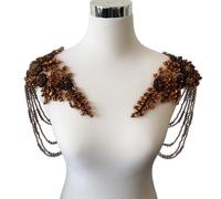 1 Pair Beaded Tassel Rhinestones Applique Embellishment for Clothes Epaulettes Shoulder Patches Sew-on Diamond Sequin Applique for Wedding Dress DIY Accessories (Coffee)