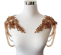 1 Pair Beaded Tassel Rhinestones Applique Embellishment for Clothes Epaulettes Shoulder Patches Sew-on Diamond Sequin Applique for Wedding Dress DIY Accessories (Champagne)