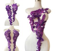 1 Pair Big Size Hand-Made Beaded Rhinestons DIY Clothing Appliques Patch Wedding Dress Decoration Flower Applique by Pair (Purple)