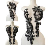 1 Pair Big Size Hand-Made Beaded Rhinestons DIY Clothing Appliques Patch Wedding Dress Decoration Flower Applique by Pair (Black)