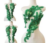 1 Pair Big Size Hand-Made Beaded Rhinestons DIY Clothing Appliques Patch Wedding Dress Decoration Flower Applique by Pair (LightGreen)