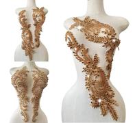 1 Pair Big Size Hand-Made Beaded Rhinestons DIY Clothing Appliques Patch Wedding Dress Decoration Flower Applique by Pair (Champagne)