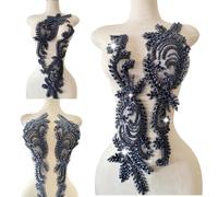 1 Pair Big Size Hand-Made Beaded Rhinestons DIY Clothing Appliques Patch Wedding Dress Decoration Flower Applique by Pair (Deepblue)