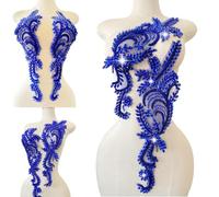 1 Pair Big Size Hand-Made Beaded Rhinestons DIY Clothing Appliques Patch Wedding Dress Decoration Flower Applique by Pair (Blue)