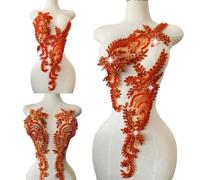 1 Pair Big Size Hand-Made Beaded Rhinestons DIY Clothing Appliques Patch Wedding Dress Decoration Flower Applique by Pair (Orange)