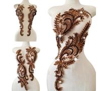 1 Pair Big Size Hand-Made Beaded Rhinestons DIY Clothing Appliques Patch Wedding Dress Decoration Flower Applique by Pair (Coffee)