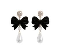 1 Pair Black Bow Earrings, Charming Dangle Polished Stainless Steel Sparkle Jewelry, Trendy Minimalist Accessory for Women Daily Wear Party Wedding Holiday Present Idea