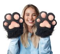 1 Pair Black Cat Paw Gloves Halloween Furry Therian Paws Plush Winter Mittens Cosplay Dress up Accessories