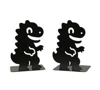 1 Pair Black Dinosaur Metal Bookends for Shelves, Dinosaur L-Shaped Iron Heavy Home Decorative Bookends Book Holder Stopper Desk Organizers Book Dividers for Kid Boy Bookshelf Office School Library