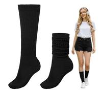 1 Pair Black Long Slou/chy Scru/nch Knee High Boot Socks for Women,Thigh High Stockings,Slo/uch Extra Long High Thigh Cotton Knit Scrunch Socks,High Couple Socks Autumn and Winter,Anti-Pilling Base