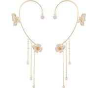 1 Pair Butterfly Flowers Earrings, Shiny Zircon No Piercing Butterfly Ear Clips, Butterfly Style Wrap Statement Charm Earring, Women's Girls Jewelry Gift (Gold)