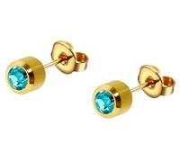1 Pair Caflon Official Blu Ear Piercing Crystal Studs | Gold Plated Surgical Steel | Regular Size 4mm | March Birthstone Crystal Aquamarine