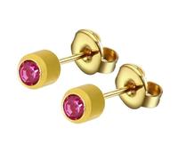 1 Pair Caflon Official Blu Ear Piercing Crystal Studs | Gold Plated Surgical Steel | Regular Size 4mm | October Birthstone Crystal Rose Zircon