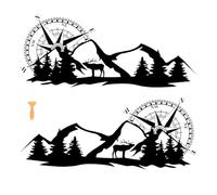 1 Pair Car Decal Compass Mountain Deer Forest, Waterproof Vinyl Auto Stickers Car Side Body Window Stickers Car Hood Decal Auto Decor for SUV Off-Road Vehicles Jeep Camper Van RV, Black, 39.4 * 16.5"
