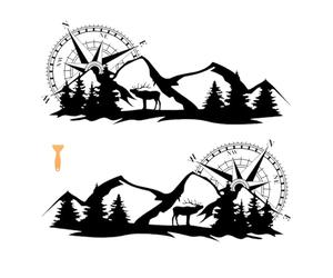 1 Pair Car Decal Compass Mountain Deer Forest, Waterproof Vinyl Auto Stickers Car Side Body Window Stickers Car Hood Decal Auto Decor for SUV Off-Road Vehicles Jeep Camper Van RV, Black, 39.4 * 16.5"