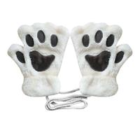 1 Pair Cat Paw Gloves Cute Cartoon Warm Half Finger Gloves Faux Fur Plush Gloves winter Mitten Outdoor Fingerless Gloves for Women Fingerless Gloves (Beige)