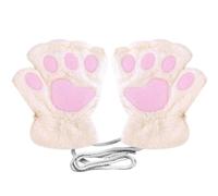 1 Pair Cat Paw Gloves Cute Cartoon Warm Half Finger Gloves Faux Fur Plush Gloves winter Mitten Outdoor Fingerless Gloves for Women Fingerless Gloves (White)