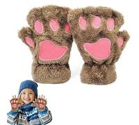 1 pair Cat Paw Gloves, Plush Fingerless Gloves Mittens Cute Half Finger Gloves Warm Winter Gloves Cat Cosplay Gloves for Women Lady and Teenage girls