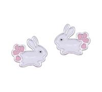 1 Pair Cherry Blossom Flower Rabbit Earring Studs for Women, Small Cute Drop Oil Design, Lightweight Jewelry for Everyday and Easter