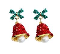 1 Pair Christmas Bells Stud Earrings for Women Crystal Christmas Bell Bow Earrings Xmas Themed Festive Dangle Earrings Cute Bow Knot Bell with Diamond Earring Christmas Jewellery Gifts for Women Girls