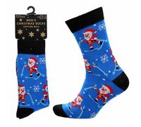 1 Pair Christmas Socks Men, Winter Printed Cotton Warm Mens Socks, Christmas Assorted Designs Holiday Gifts for Him UK 6 to 11 (Skiing Santa)