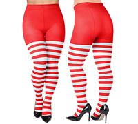 1 Pair Christmas Women's Plus Size Striped Christmas Tights for Big Girl, Red and White Stripe
