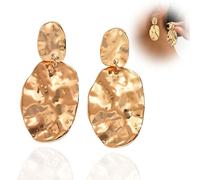 1 Pair Chunky Gold Teardrop Earrings for Women, Vintage Hammered Flower Dangle Statement Earrings, Big Drop Fashion Jewellery