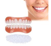 1 Pair Clip in Veneers Teeth Temporary Dentures Silicone Top and Bottom, False Teeth Veneers for Instant Confident Smile, Missing Tooth Replacement Kit for Men and Women