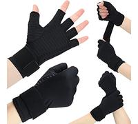 1 Pair Copper Arthritis Gloves Half Finger Copper Fiber Gloves with Wrist Brace Support Compression Arthritis Gloves with Strap for Men and Women Carpal Tunnel Arthritis Tendonitis Hand Pain Relief, M