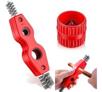 1 Pair Copper Pipe Cleaner for Drill, Copper Pipe Cleaner, Pipe Deburring Tool, Pipe Cleaning Tool for Drill, Copper Pipe Deburring Tool, 4-in-1 Battery Brush and Deburring Tool Red