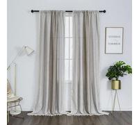 1 Pair Cotton Linen Boho Curtains with Tassel, Semi-Blackout Farmhouse Curtains for Bedroom Living Room (Beige and Coffee, 2 PCS 54" x 84")