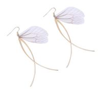 1 Pair Creative Long Dangle Ear Drops with Wing Design Lightweight Retro Earrings for Parties and Daily Wear Unique Pearl Decorative Jewelry White