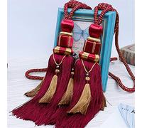 1 Pair Curtain Tiebacks Holdbacks Clip Binding Rope Tie Backs Handmade Tassel Tiebacks Home Window Decorative (Red2)