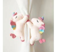 1 Pair Cute Curtain Tiebacks Cartoon Animal Unicorn Decorative Holdback for Bedroom Window Treatment (Pink)
