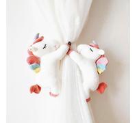 1 Pair Cute Curtain Tiebacks Cartoon Animal Unicorn Decorative Holdback for Bedroom Window Treatment (White)