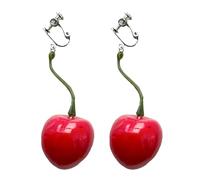1 Pair Cute Funny Clip On Earrings Plastic Fruit 3D Handmade Red Cherry Fruit Hoop Earrings Shiny Jewellery No Pierced Ear Clips for Women