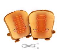 1 Pair Cute Toast USB Heated Gloves for Women, Thermal Plush Fingerless Mittens, Phone Computer Gloves for Winter (USB Powered) - Heated Mittens